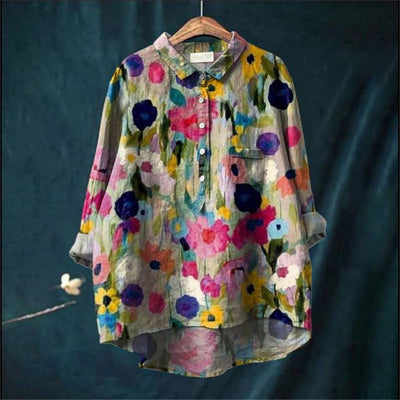Avelena | Damen Retro Fisch Kunst V-Ausschnitt Langarmshirt