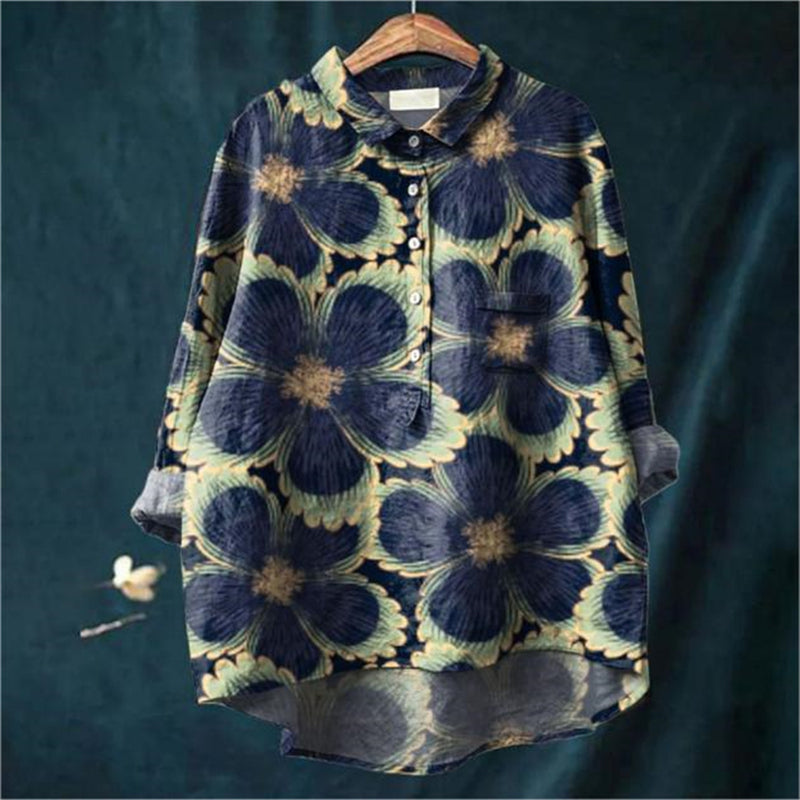 Avelena | Damen Retro Fisch Kunst V-Ausschnitt Langarmshirt