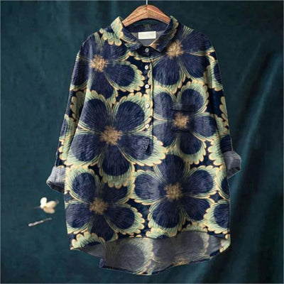 Avelena | Damen Retro Fisch Kunst V-Ausschnitt Langarmshirt