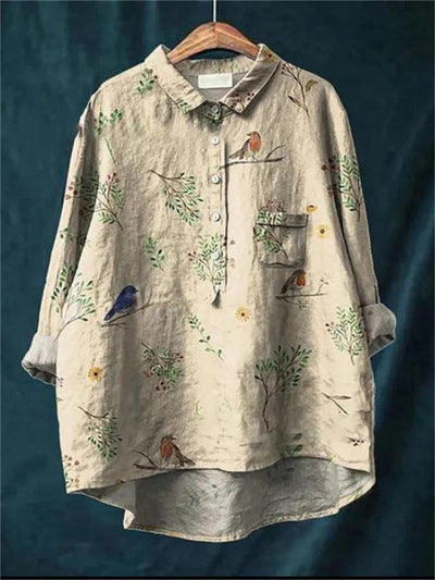 Avelena | Damen Retro Fisch Kunst V-Ausschnitt Langarmshirt