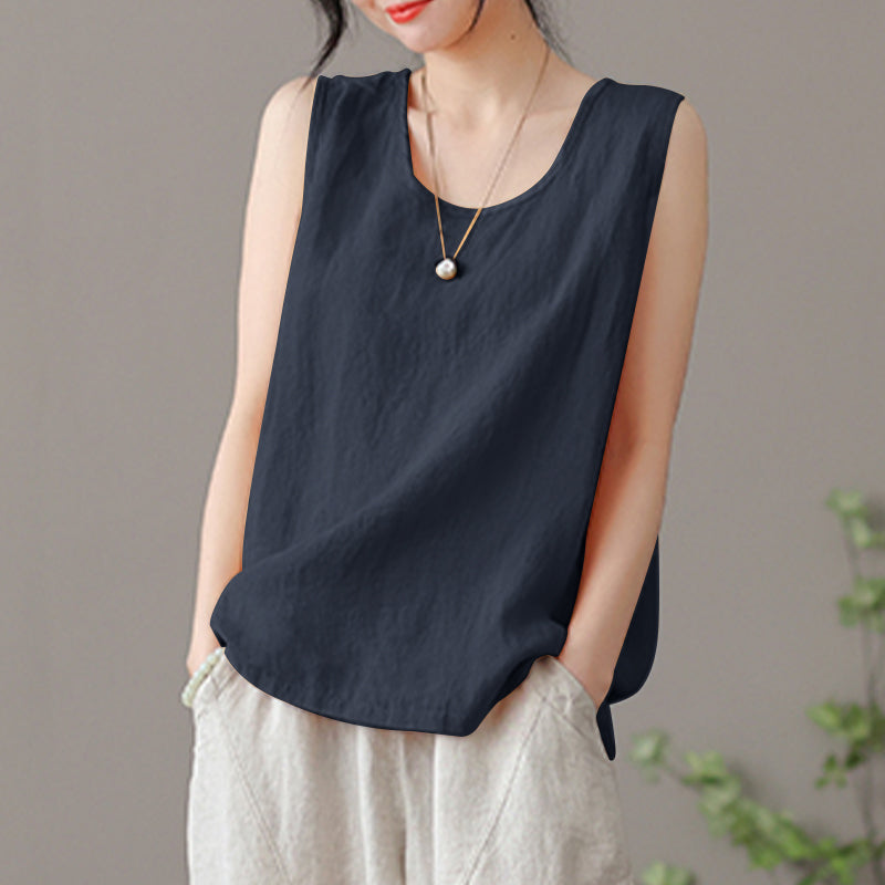 Avelena | Ärmelloses O-Ausschnitt Arbeitshemd