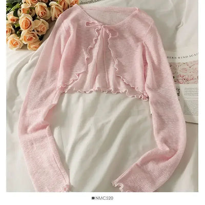 Avelena | Schleifen-Schnür-Longsleeve-Crop-Top für Frauen