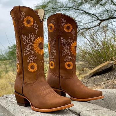 Blumen | Elegante Damen-Cowboystiefel mit Stickerei und harter Sohle