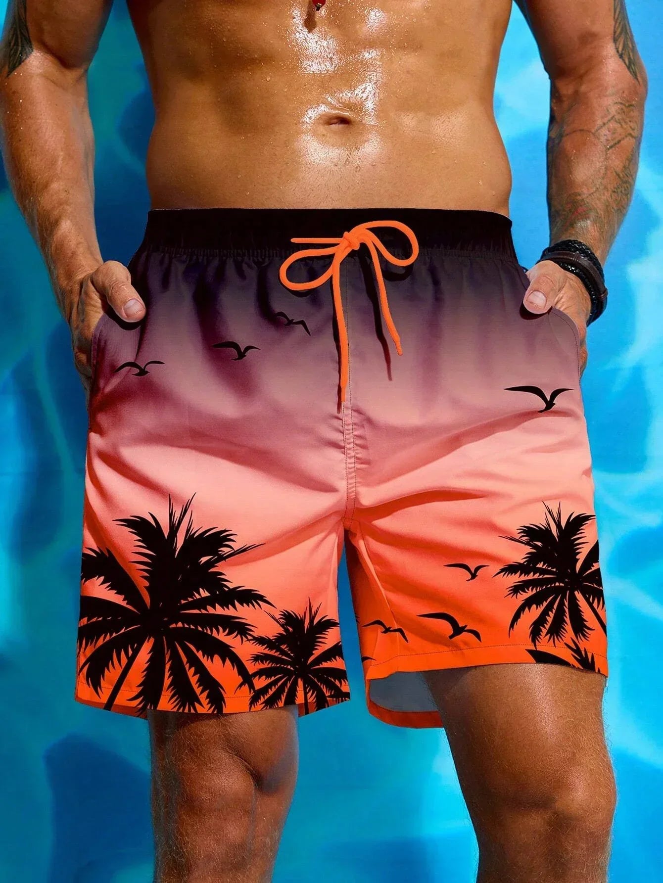 Palmen | Badeshorts Herren mit Tropen-Print – Bequeme Badehose für Männer