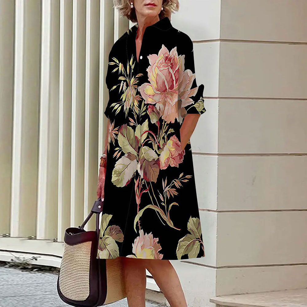 Avelena | Abstraktes Gesichtsprint Hemdkleid