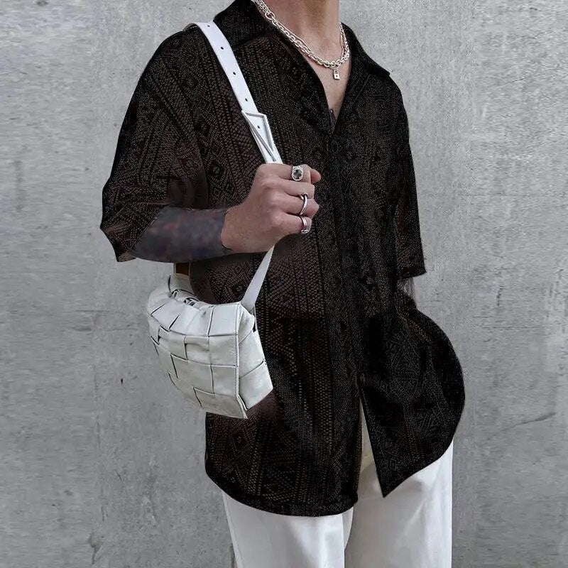 Herbert - Kurzärmeliges Hemd mit Spitzenstickerei zum Knöpfen