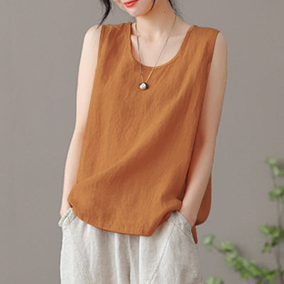 Avelena | Ärmelloses O-Ausschnitt Arbeitshemd