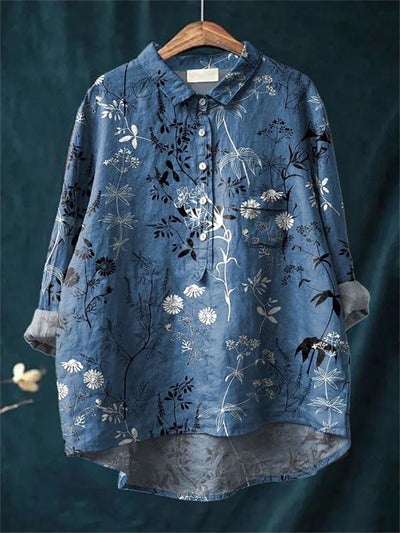 Avelena | Damen Retro Fisch Kunst V-Ausschnitt Langarmshirt