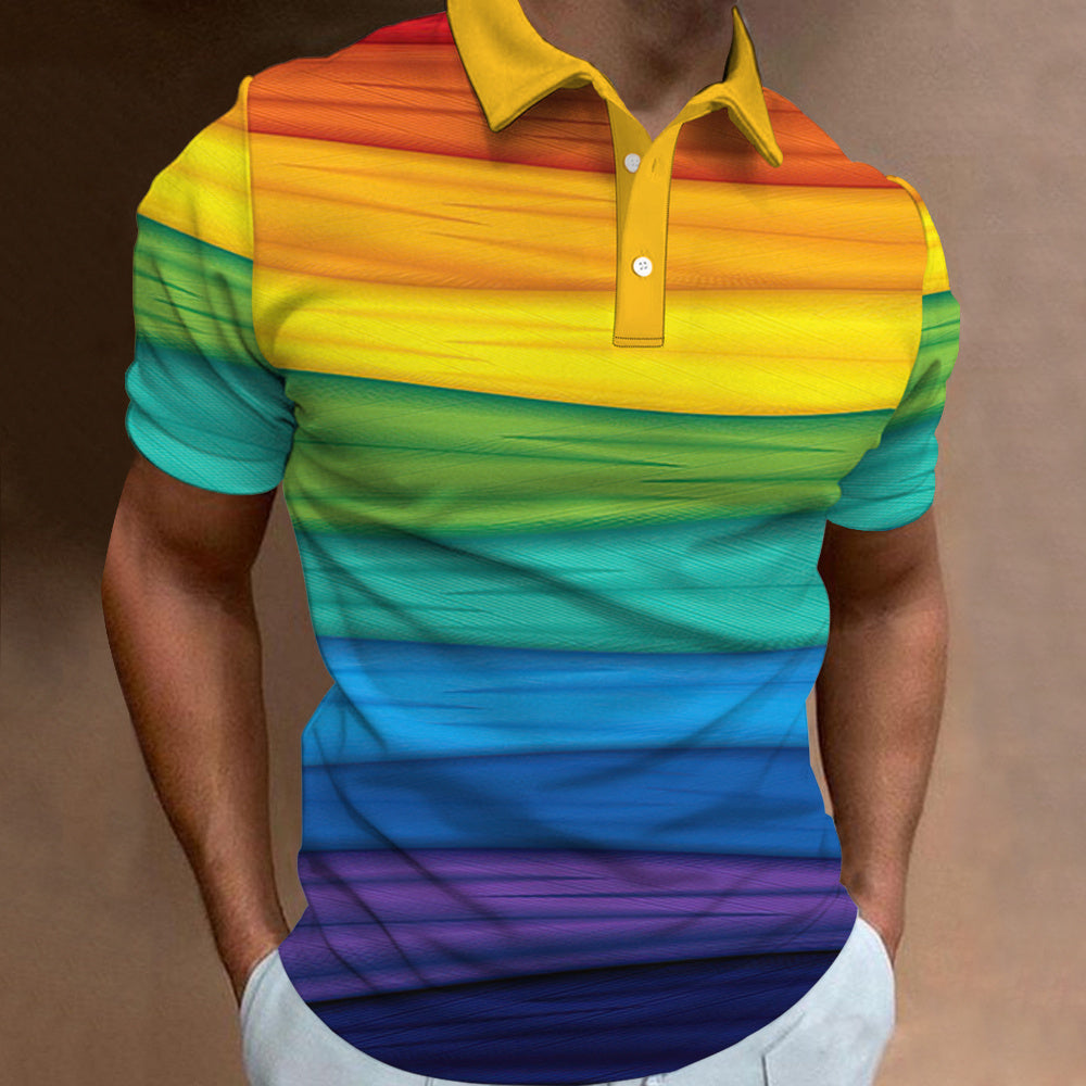 Avelena | Herren 3D-Gedrucktes Regenbogen-Polo-Shirt