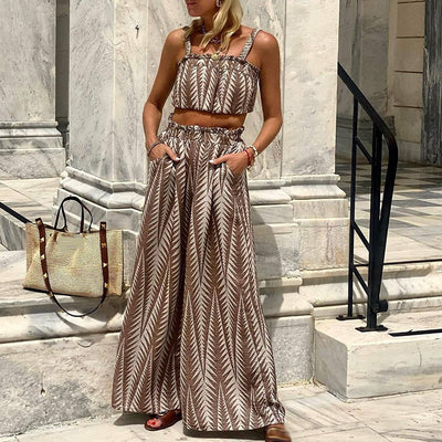 Zweiteiler-Set mit Ethno-Muster | Cropped Top & Weite Hose | Boho-Chic
