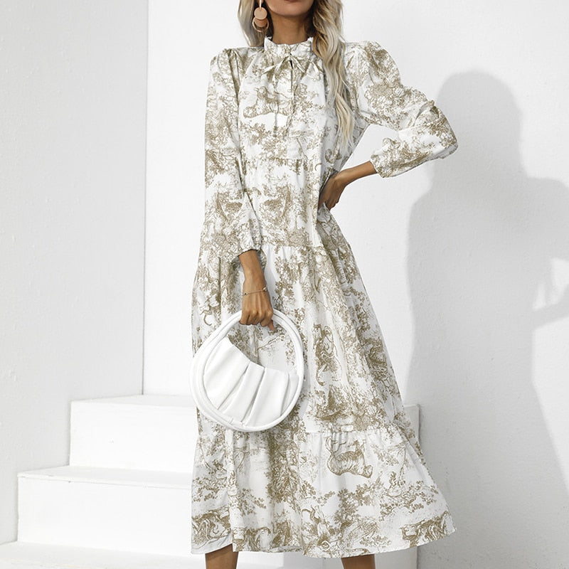 Addison - Elegantes Langarm Kleid mit Blumenmuster Lockere Passform