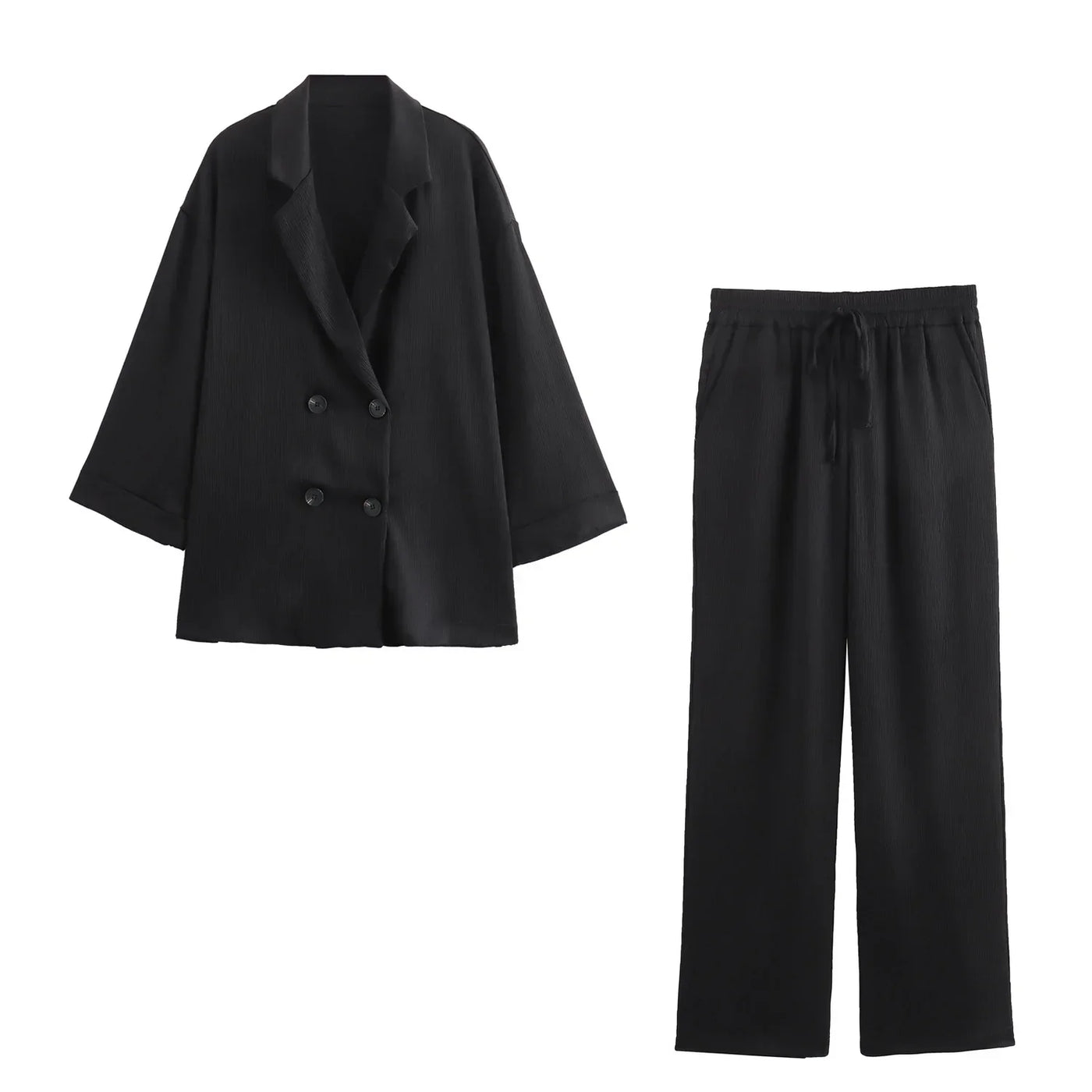Emilia | Blazer Set Damen – Doppelbrüstig mit Weit Geschnittener Hose