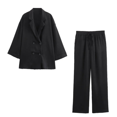 Emilia | Blazer Set Damen – Doppelbrüstig mit Weit Geschnittener Hose