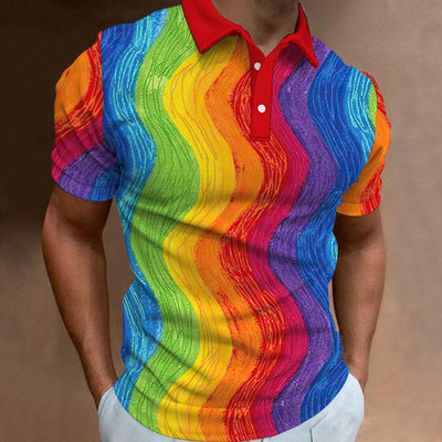 Avelena | Herren 3D-Gedrucktes Regenbogen-Polo-Shirt