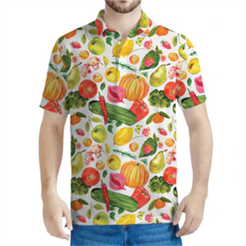 Avelena | Herren 3D-Gedrucktes Veganes Gemüse Polo-Shirt