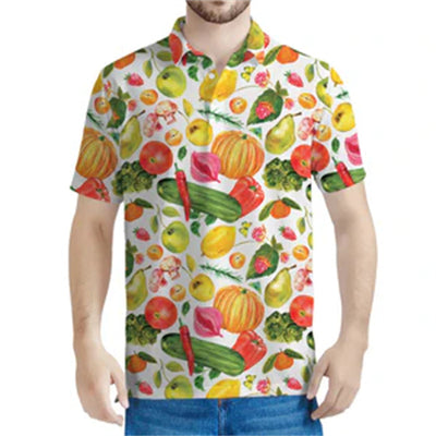 Avelena | Herren 3D-Gedrucktes Veganes Gemüse Polo-Shirt