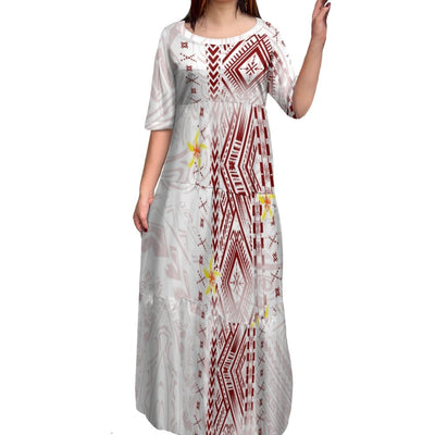 Avelena | Polynesischer Druck Plus Size Rundhalskleid