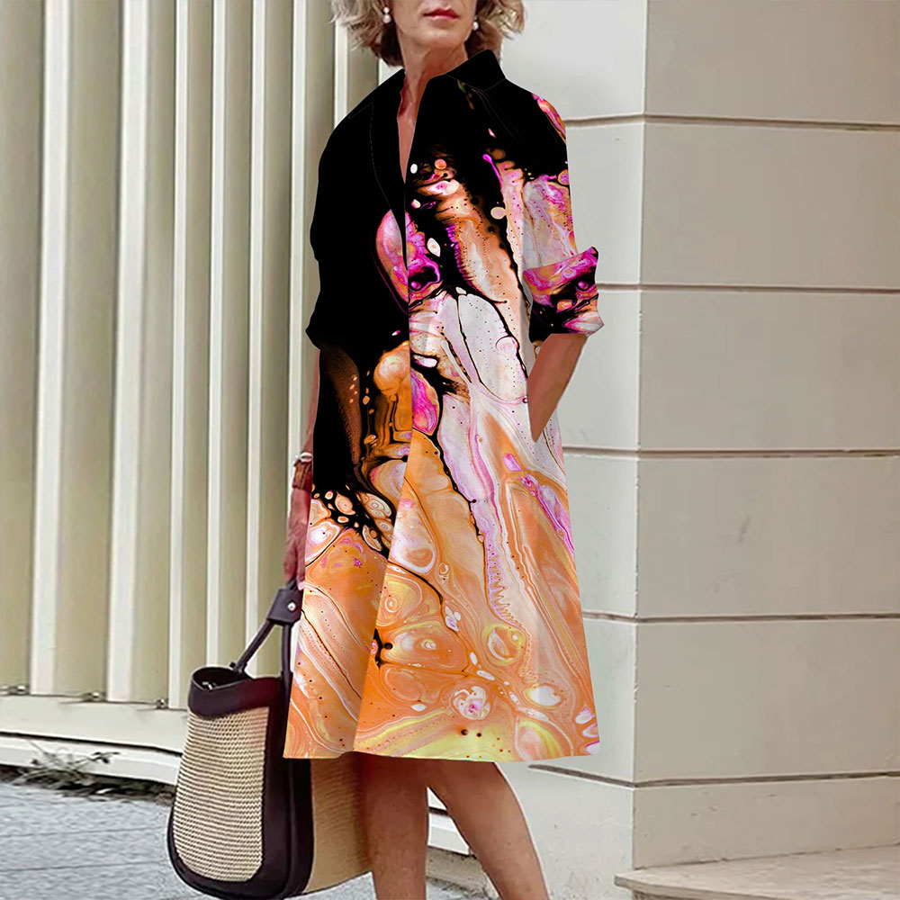 Avelena | Abstraktes Gesichtsprint Hemdkleid