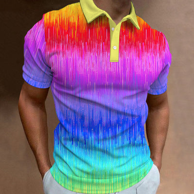 Avelena | Herren 3D-Gedrucktes Regenbogen-Polo-Shirt