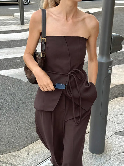 Sophie | Eleganter Hosenanzug Damen mit Verstellbarer Taillenkrawatte