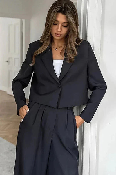 Modernes Zweiteiler-Set | Cropped Blazer & Weite Hose | Stilvolle Eleganz