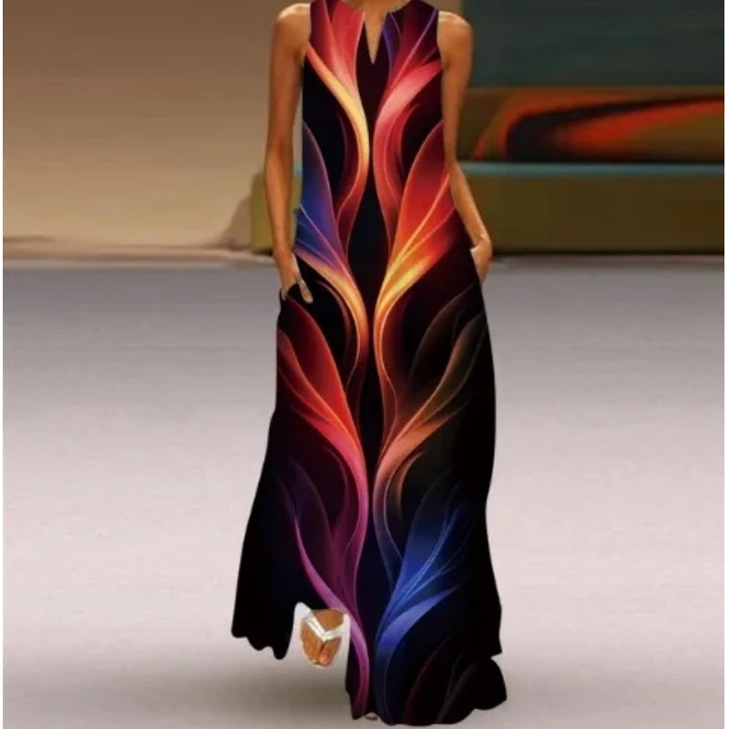 Avelena | V-Ausschnitt Smaragdblumen Ärmelloses Kleid