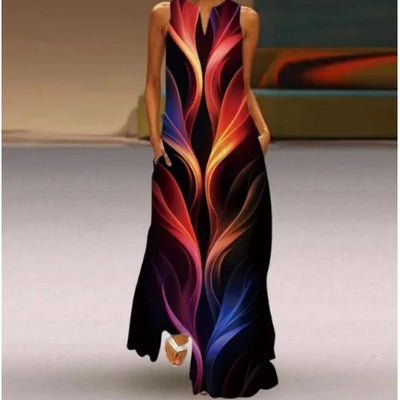 Avelena | V-Ausschnitt Smaragdblumen Ärmelloses Kleid