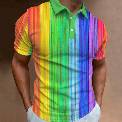Avelena | Herren 3D-Gedrucktes Regenbogen-Polo-Shirt