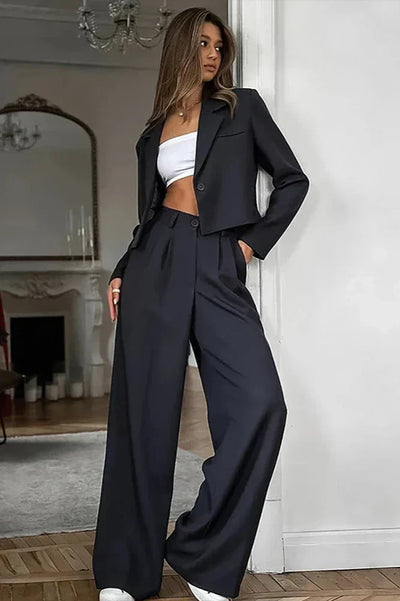 Modernes Zweiteiler-Set | Cropped Blazer & Weite Hose | Stilvolle Eleganz