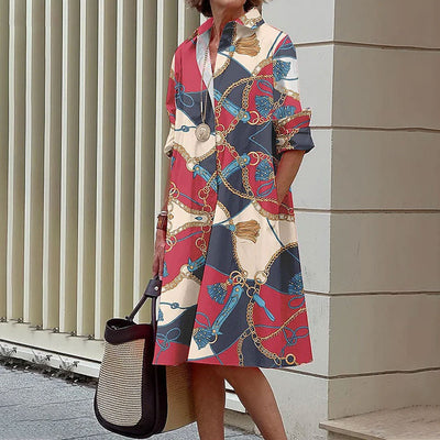 Avelena | Abstraktes Gesichtsprint Hemdkleid