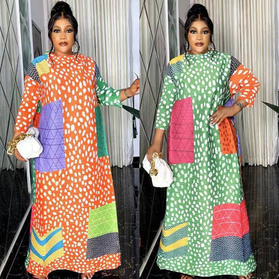 Avelena | Gefaltetes Leoparden-Kontrast Langarmkleid