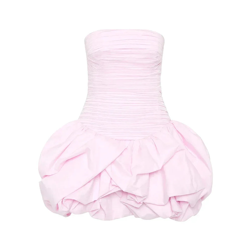 Schulterfreies Mini Kleid mit Ballonrock und floralem Muster für Damen