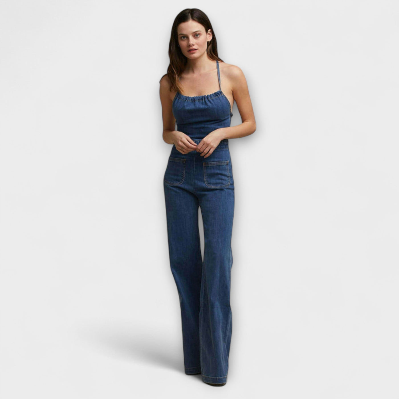 Gabriella - Denim-Jumpsuit mit weitem Bein und Bindeband im Rücken