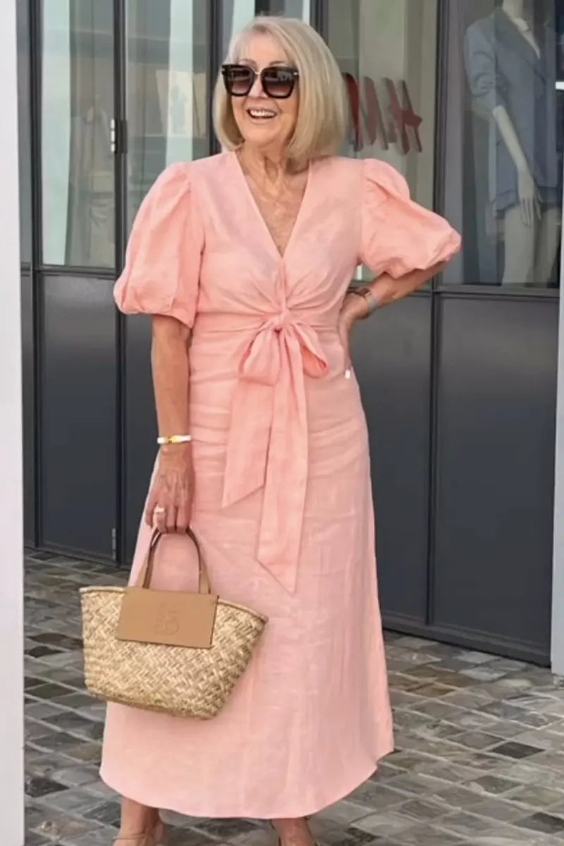 50% RABAT | Esther™ | Baumwollkleid mit V-Ausschnitt und Schnürung