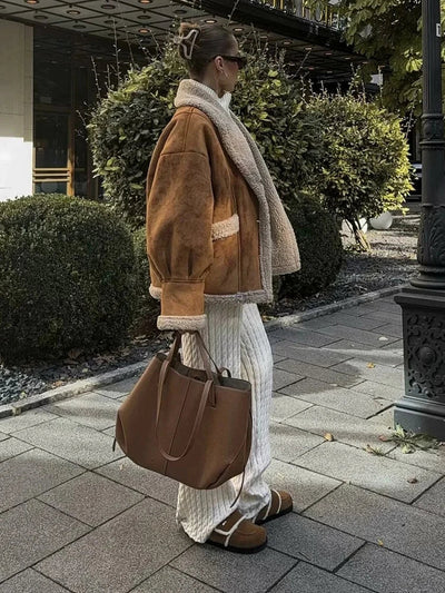 Giovanna™ | Damen winterjacke aus kunstlammfell, modisch und warm mit umlegekragen