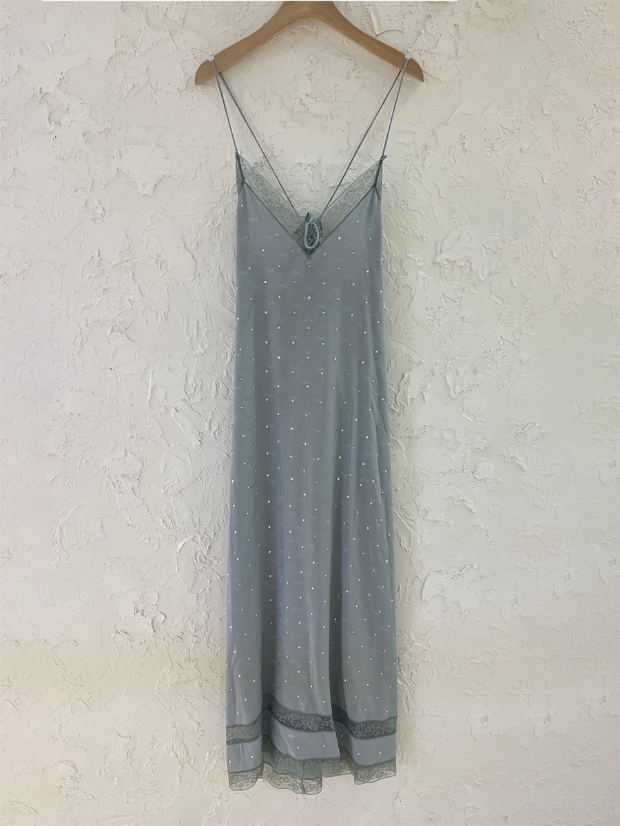 Avelena | Spitzenstickerei V-Ausschnitt Seiden Midi Kleid