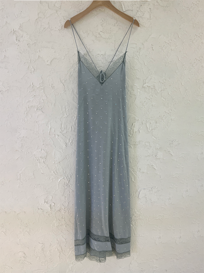 Avelena | Spitzenstickerei V-Ausschnitt Seiden Midi Kleid