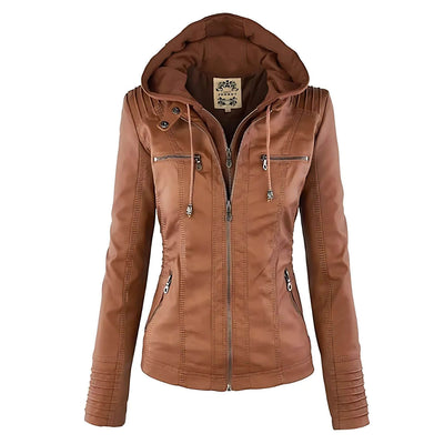 Sandra™ - Premium Vegane Leder-Kapuzenjacke