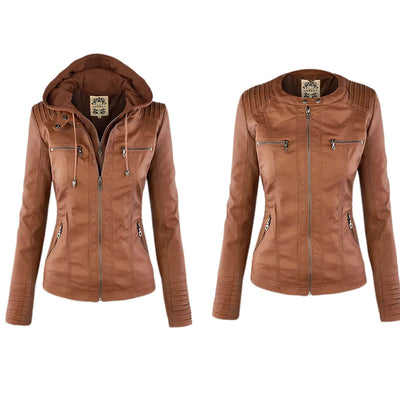 Sandra™ - Premium Vegane Leder-Kapuzenjacke