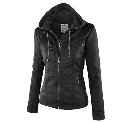 Sandra™ - Premium Vegane Leder-Kapuzenjacke