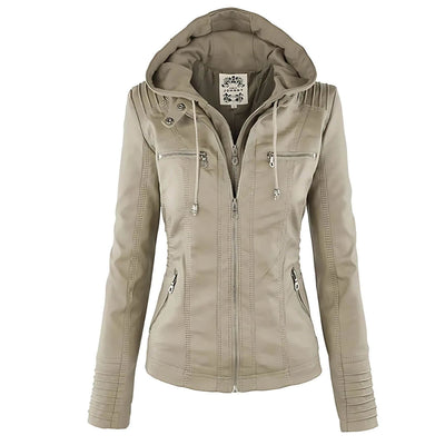 Sandra™ - Premium Vegane Leder-Kapuzenjacke