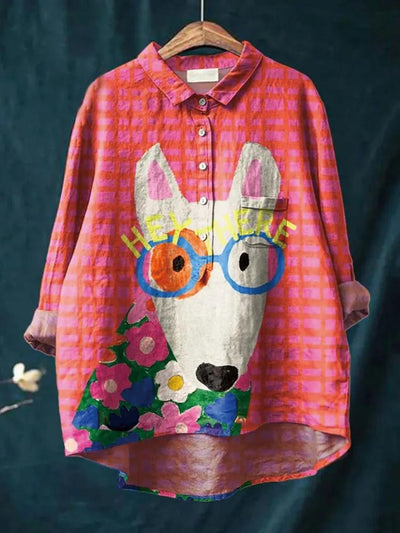 Avelena | Damen Retro Fisch Kunst V-Ausschnitt Langarmshirt