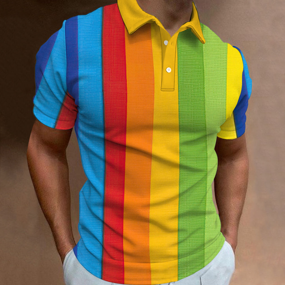 Avelena | Herren 3D-Gedrucktes Regenbogen-Polo-Shirt