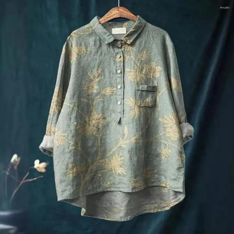 Avelena | Damen Retro Fisch Kunst V-Ausschnitt Langarmshirt