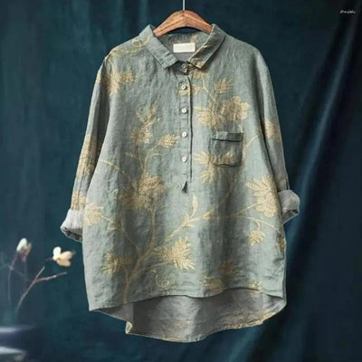 Avelena | Damen Retro Fisch Kunst V-Ausschnitt Langarmshirt