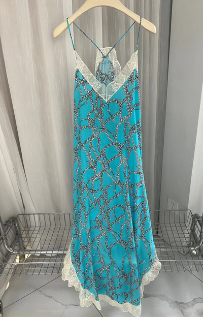 Avelena | Spitzenstickerei V-Ausschnitt Seiden Midi Kleid