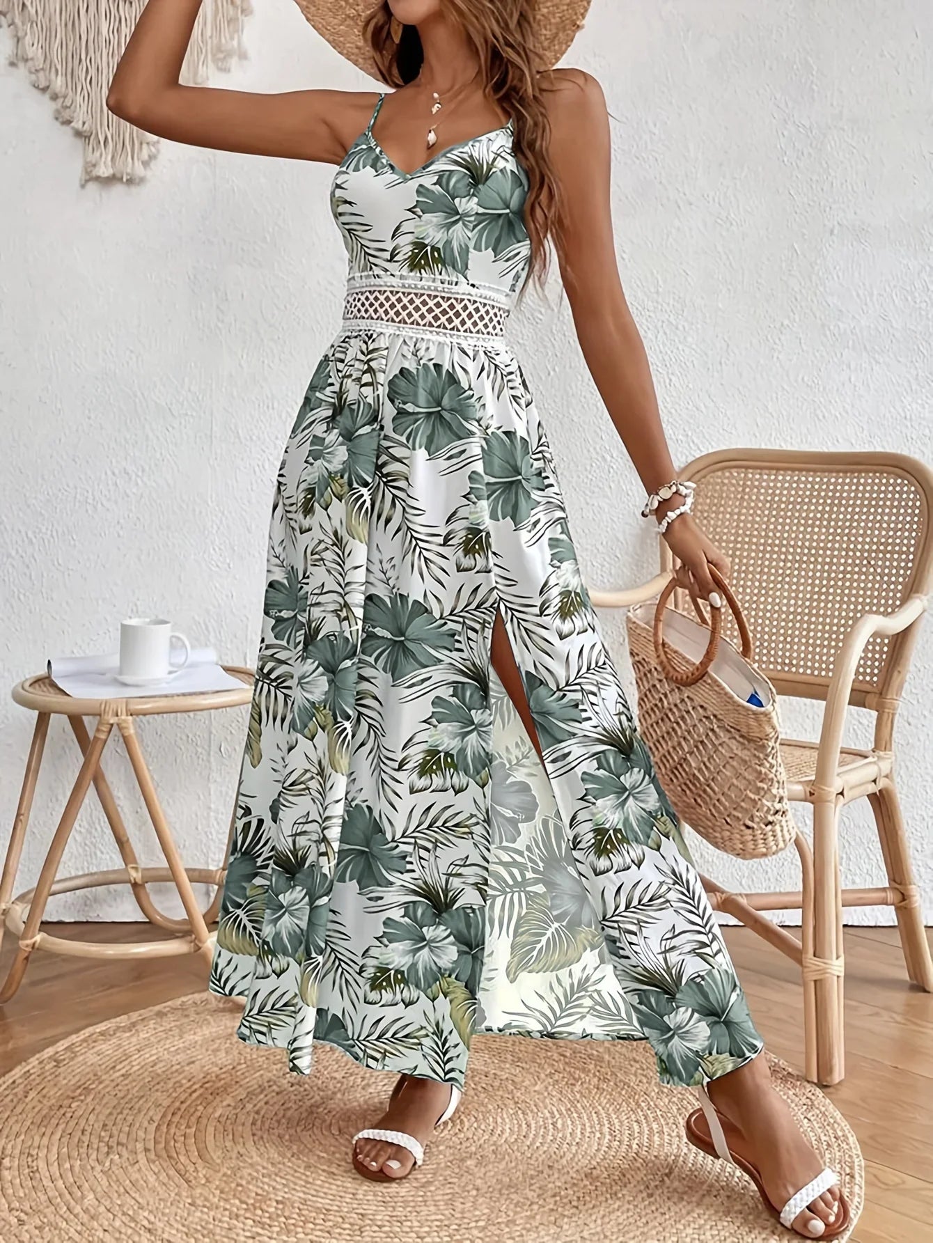 Damen Sommer Kleid mit Blumenmuster | Maxi