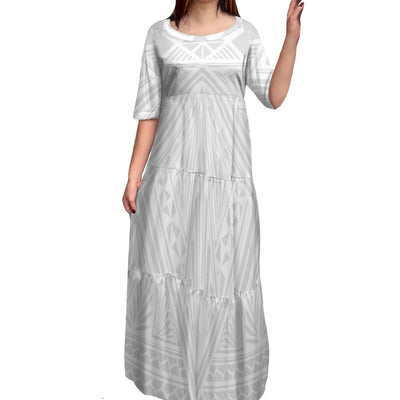 Avelena | Polynesischer Druck Plus Size Rundhalskleid