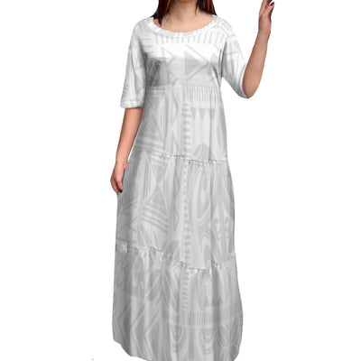 Avelena | Polynesischer Druck Plus Size Rundhalskleid