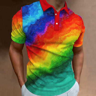 Avelena | Herren 3D-Gedrucktes Regenbogen-Polo-Shirt